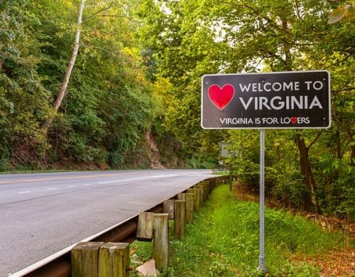 Welcome to Virginia sign on the road